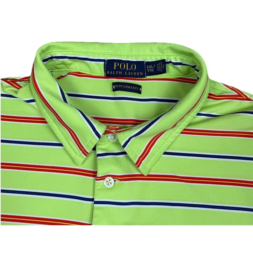 Polo Ralph Lauren Polo Shirt Men's XXL Yellow Green Striped Performance Preppy